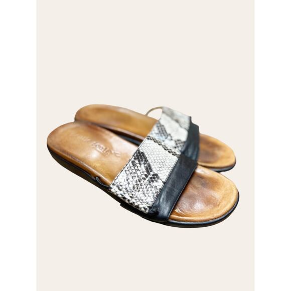 Gentle Souls Black Snake Print Leather Slip On Open Toe Slide Sandals Size 8 - Picture 1 of 8